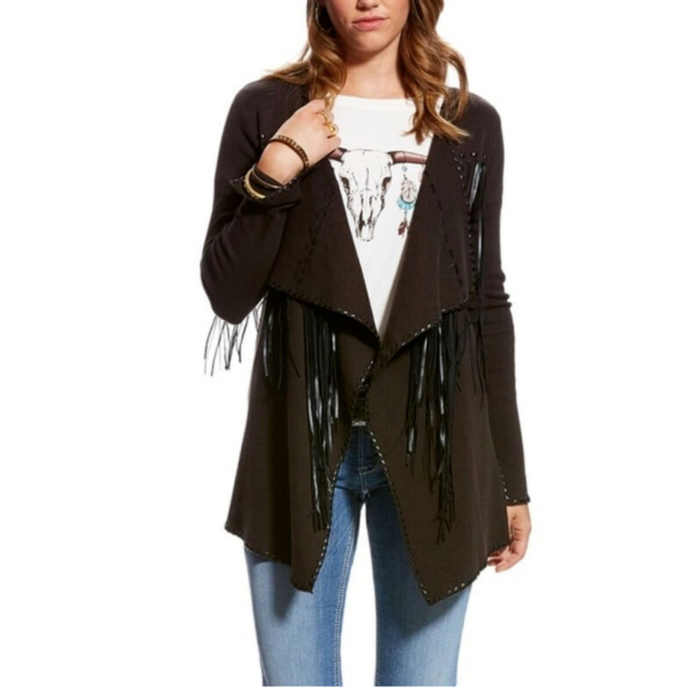 Ariat Black Fringe Open Cardigan Sweater
